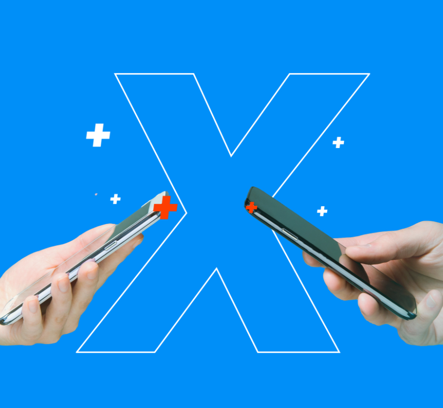 A close-up of two people using mobile phones side by side.